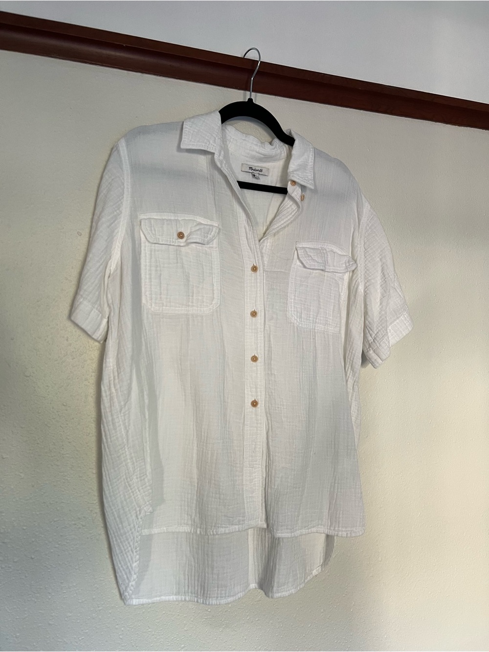 Cloud Texture White Short-Sleeve Button-Up Shirt by Madewell